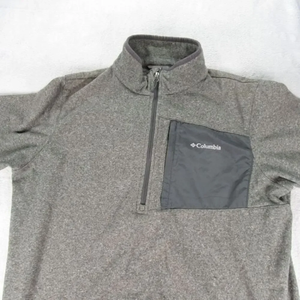 Columbia Sweater Mens Large Gray Zip Pocket 1/2 Zip Fleece Pullover Outdoor Golf